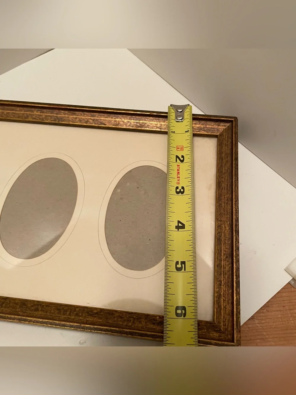 Vintage Olan Mills 3 Photo Frame Antiqued Gold Wood Holds 2.5”x3.5” Photos 70’s